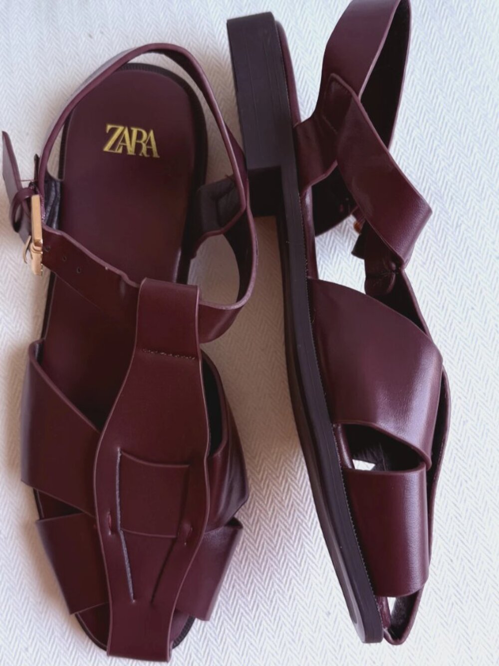 ZARA Women's Burgundy Leather Fisherman Cage Sandals EU 38 US 7.5